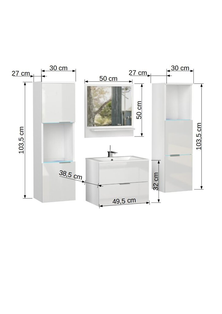 Vonios komplektas ADRK Furniture, rudas kaina ir informacija | Vonios komplektai | pigu.lt