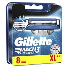 Насадки для бритвы Gillette Mach3 Turbo, 8 шт. цена и информация | Косметика и средства для бритья | pigu.lt