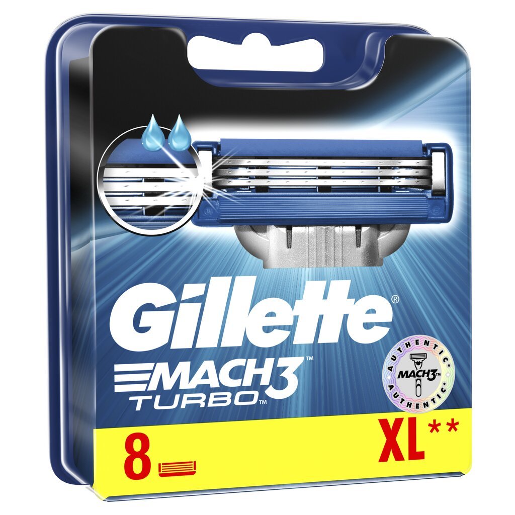 Skustuvo galvutės Gillette Mach3 Turbo, 8 vnt. цена и информация | Skutimosi priemonės ir kosmetika | pigu.lt