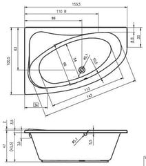 Угловая ванна RIHO Lyra 153x100,5 см цена и информация | Ванны | pigu.lt