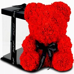 Цветочный мишка с красными розами 25 см, лепестки роз. цена и информация | Искусственные цветы | pigu.lt
