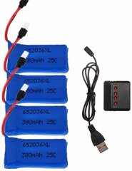 4 шт 25C 3.7V 380mAh батареи дрона с 1шт зарядное устройство для HUBSAN X4 H107 H107L H107C H107D V252 JXD 385 RC цена и информация | Смарттехника и аксессуары | pigu.lt