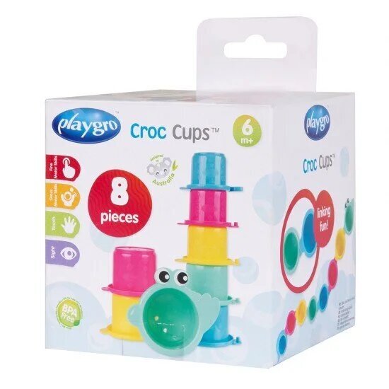 Vonios žaislas Croc puodeliai Playgro, 8 dalys, 018026907 цена и информация | Žaislai kūdikiams | pigu.lt