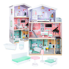 Medinis lėlių namelis su baldais, 117cm kaina ir informacija | Žaislai mergaitėms | pigu.lt