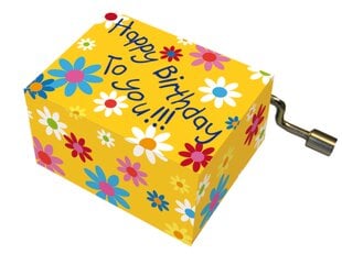 Muzikinė dėžutė Fridolin Happy Birthday, geltona kaina ir informacija | Lavinamieji žaislai | pigu.lt