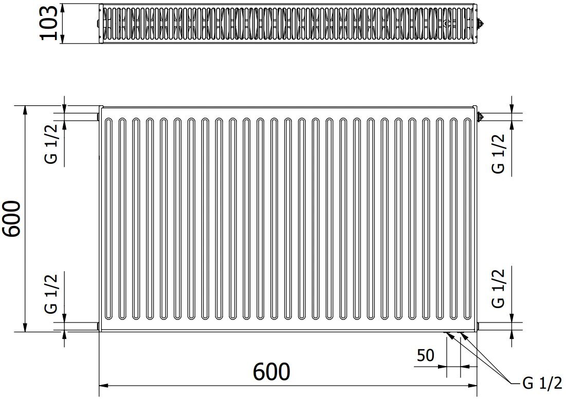 Radiatorius Mexen CV22, 600 x 600 mm, 992 W, apatinio pajungimo kaina ir informacija | Radiatoriai, konvektoriai | pigu.lt