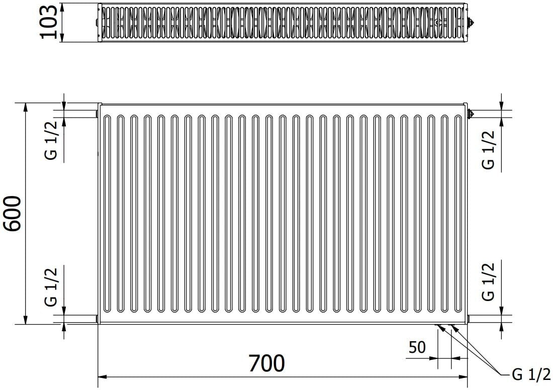 Radiatorius Mexen CV22, 600 x 700 mm, 1157 W, apatinio pajungimo kaina ir informacija | Radiatoriai, konvektoriai | pigu.lt