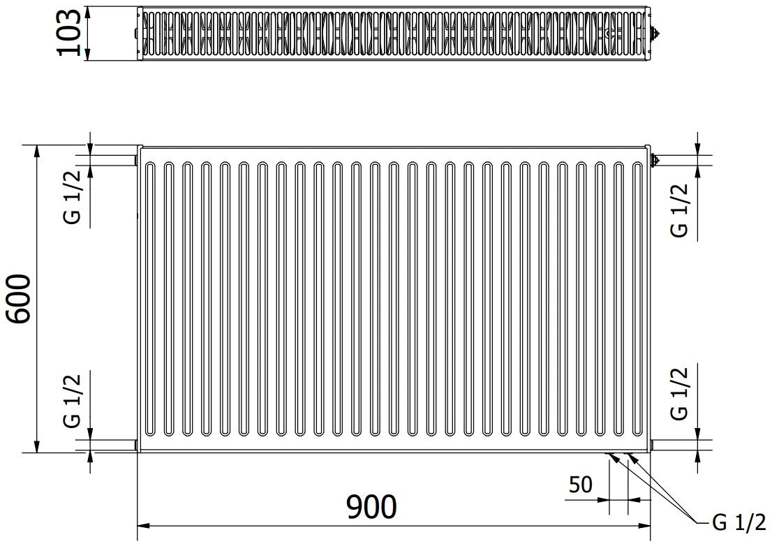 Radiatorius Mexen CV22, 600 x 900 mm, 1487 W, apatinio pajungimo kaina ir informacija | Radiatoriai, konvektoriai | pigu.lt