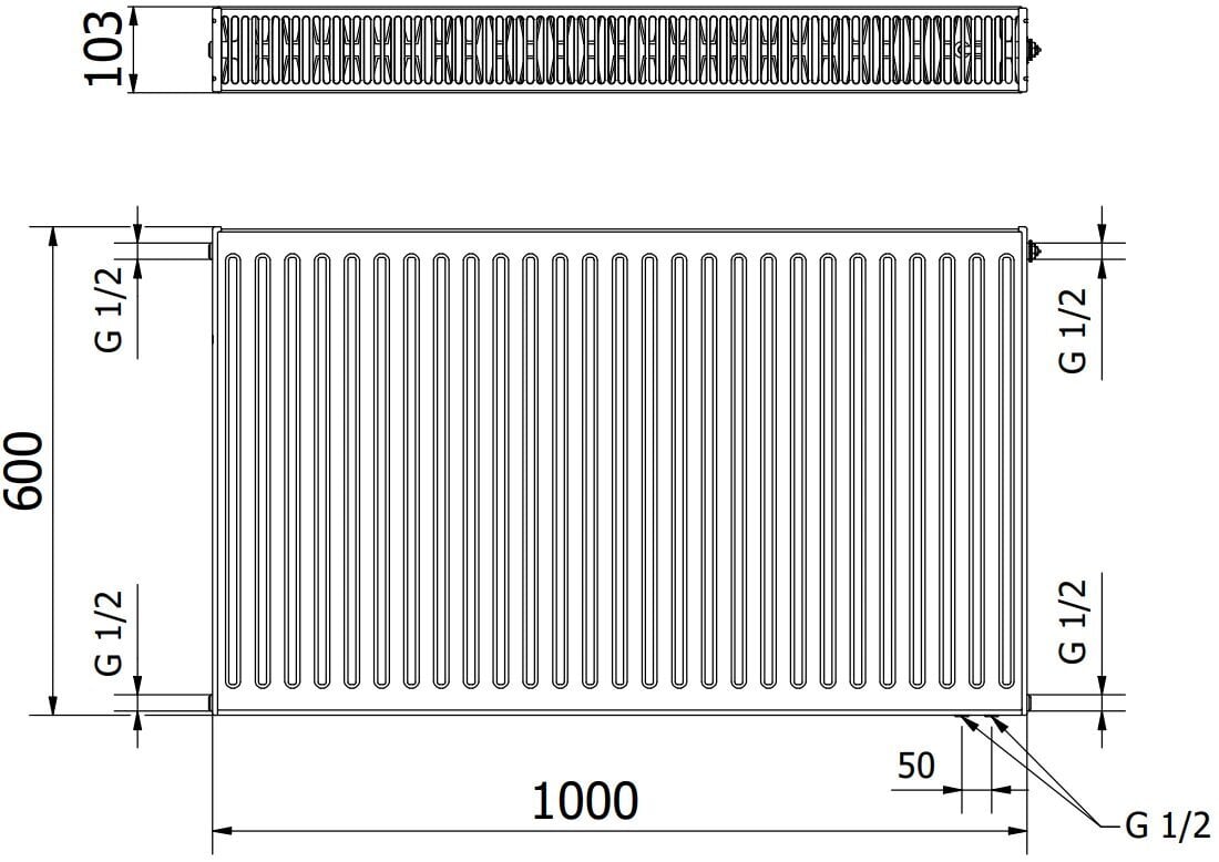 Radiatorius Mexen CV22, 600 x 1000 mm, 1653 W, apatinio pajungimo kaina ir informacija | Radiatoriai, konvektoriai | pigu.lt