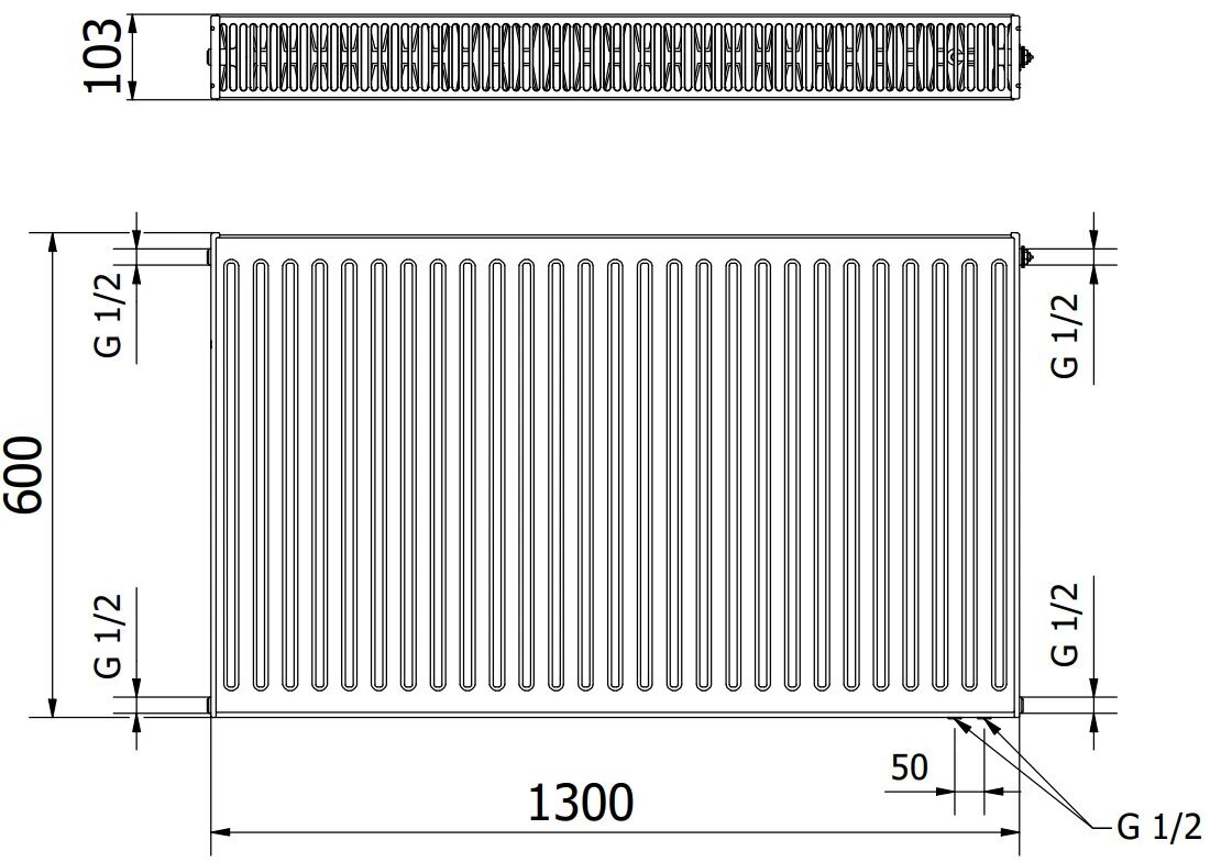 Radiatorius Mexen CV22, 600 x 1300 mm, 2149 W, apatinio pajungimo kaina ir informacija | Radiatoriai, konvektoriai | pigu.lt