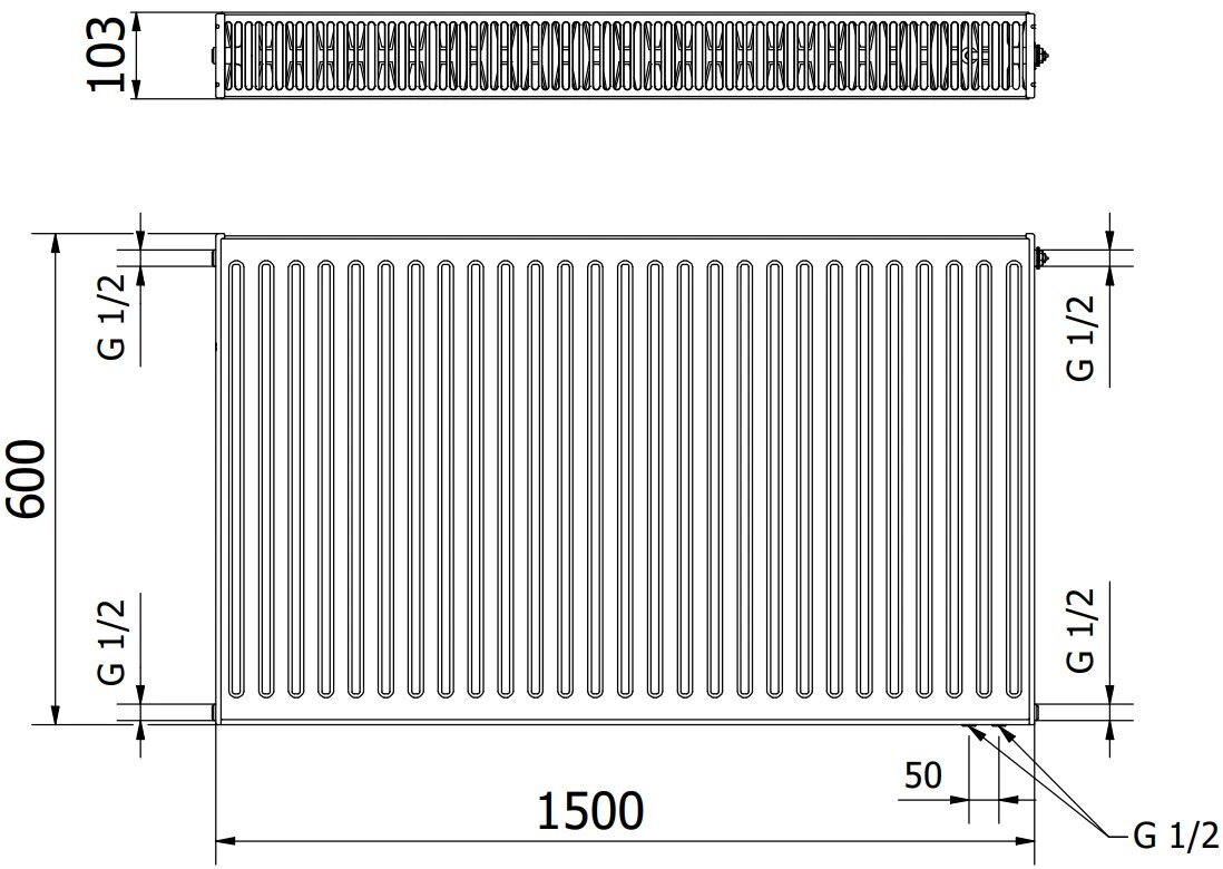 Radiatorius Mexen CV22, 600 x 1500 mm, 2479 W, apatinio pajungimo kaina ir informacija | Radiatoriai, konvektoriai | pigu.lt