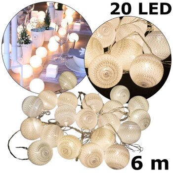 20 LED medvilniniai burbulai, 220 V, Šaltai baltos spalvos цена и информация | Гирлянды | pigu.lt