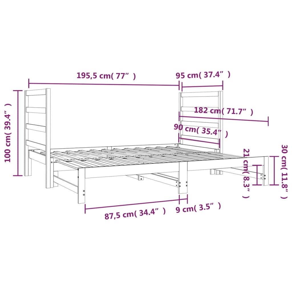 Ištraukiama lova, 2x(90x190)cm, pušies medienos masyvas kaina ir informacija | Lovos | pigu.lt