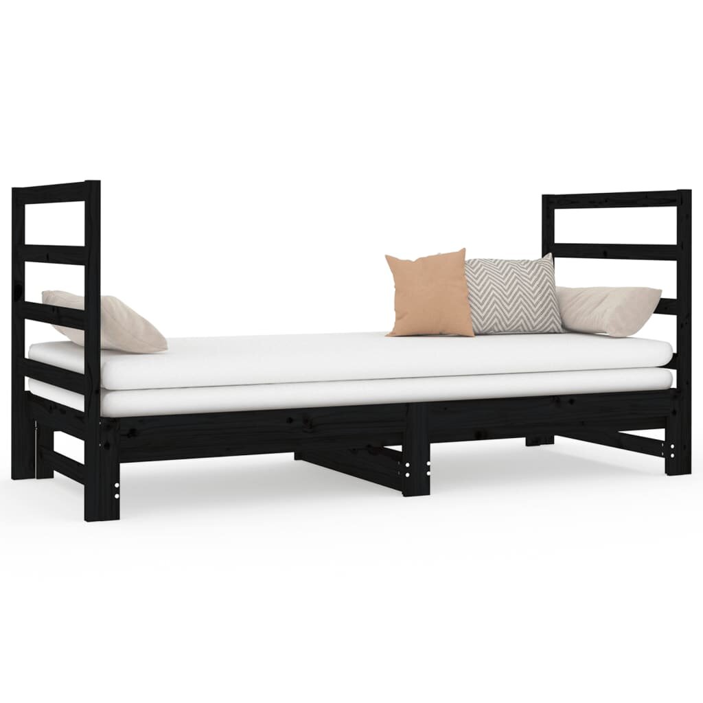 Ištraukiama lova, juoda, 2x(90x190)cm, pušies medienos masyvas kaina ir informacija | Lovos | pigu.lt