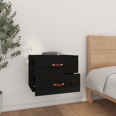 Prie sienos montuojama naktinė spintelė, Pušies medienos masyvas, 50x36x40cm, juoda kaina ir informacija | Spintelės prie lovos | pigu.lt