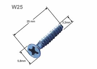 Jungiamieji varžtai 25 mm dėžutėms W25 (100 vnt.) kaina ir informacija | Tvirtinimo detalės | pigu.lt