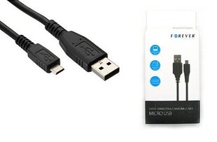 Универсальный микро USB кабель данных и заряда Forever, 1м черный (EU Blister) цена и информация | Кабели для телефонов | pigu.lt