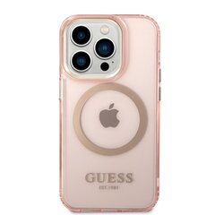 Guess Translucent MagSafe Compatible Case skirtas iPhone 14 Pro Max, rožinis kaina ir informacija | Telefono dėklai | pigu.lt