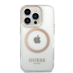 Guess Transparent MagSafe Compatible Case skirtas iPhone 14 Pro Max, auksinis kaina ir informacija | Telefono dėklai | pigu.lt