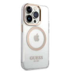 Guess Transparent MagSafe Compatible Case skirtas iPhone 14 Pro Max, auksinis kaina ir informacija | Telefono dėklai | pigu.lt