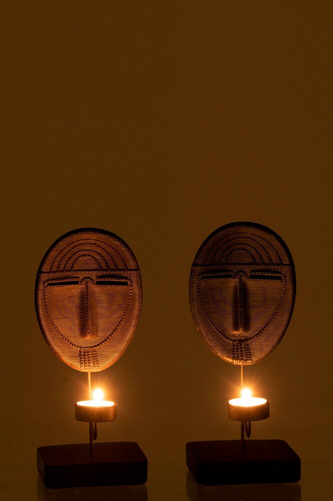 Žvakidžių komplektas J-Line Mask On Foot Ethnic Resin kaina ir informacija | Žvakės, Žvakidės | pigu.lt