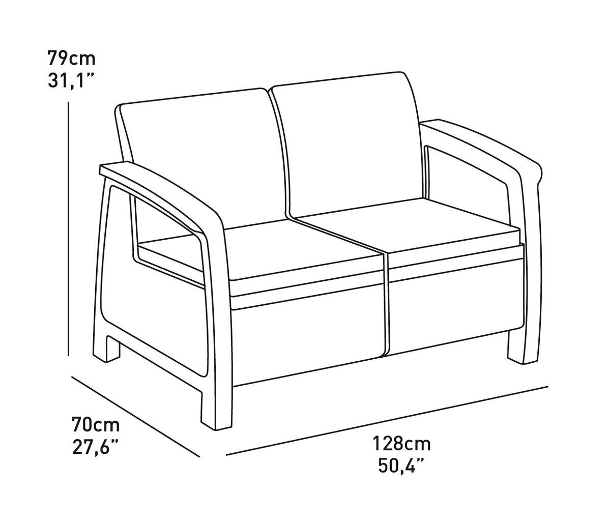 Lauko sofa Keter ALLiBERT Corfu Love Seat, pilka kaina ir informacija | Lauko kėdės, foteliai, pufai | pigu.lt