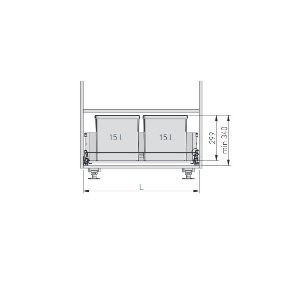 Šiukšliadėžių komplektas stalčiams: įdėklas 60 cm, 1x15l, 2x7l kaina ir informacija | Šiukšliadėžės | pigu.lt