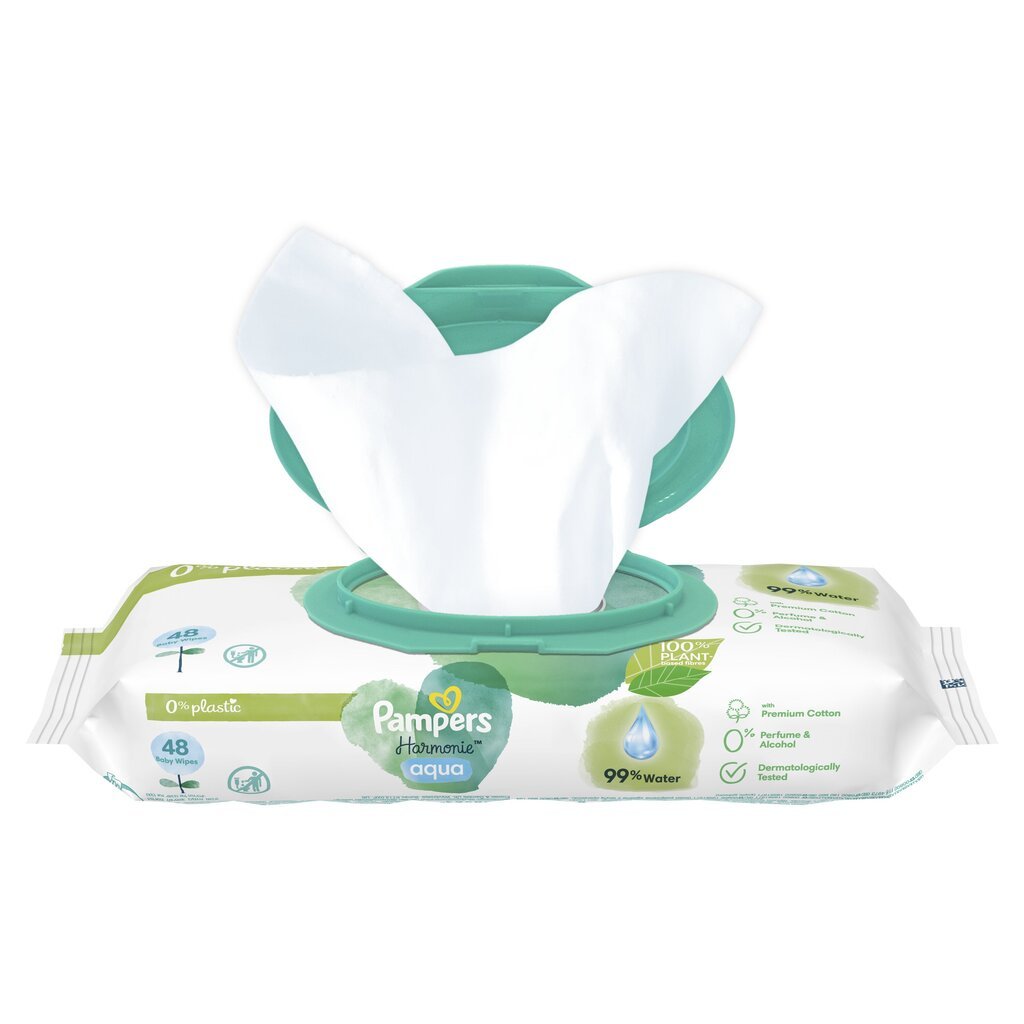 Drėgnos servetėlės Pampers Harmonie Aqua, 15 x 48 vnt. kaina ir informacija | Drėgnos servetėlės, paklotai | pigu.lt