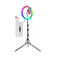 Žiedinė LED šviesos RGB lempa 30 cm su stovu ir kitais priedais kaina ir informacija | Asmenukių lazdos (selfie sticks) | pigu.lt