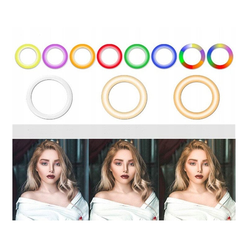 Žiedinė LED šviesos RGB lempa 30 cm su stovu ir kitais priedais kaina ir informacija | Asmenukių lazdos (selfie sticks) | pigu.lt