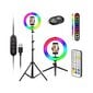 Žiedinė LED šviesos RGB lempa 30 cm su stovu ir kitais priedais kaina ir informacija | Asmenukių lazdos (selfie sticks) | pigu.lt