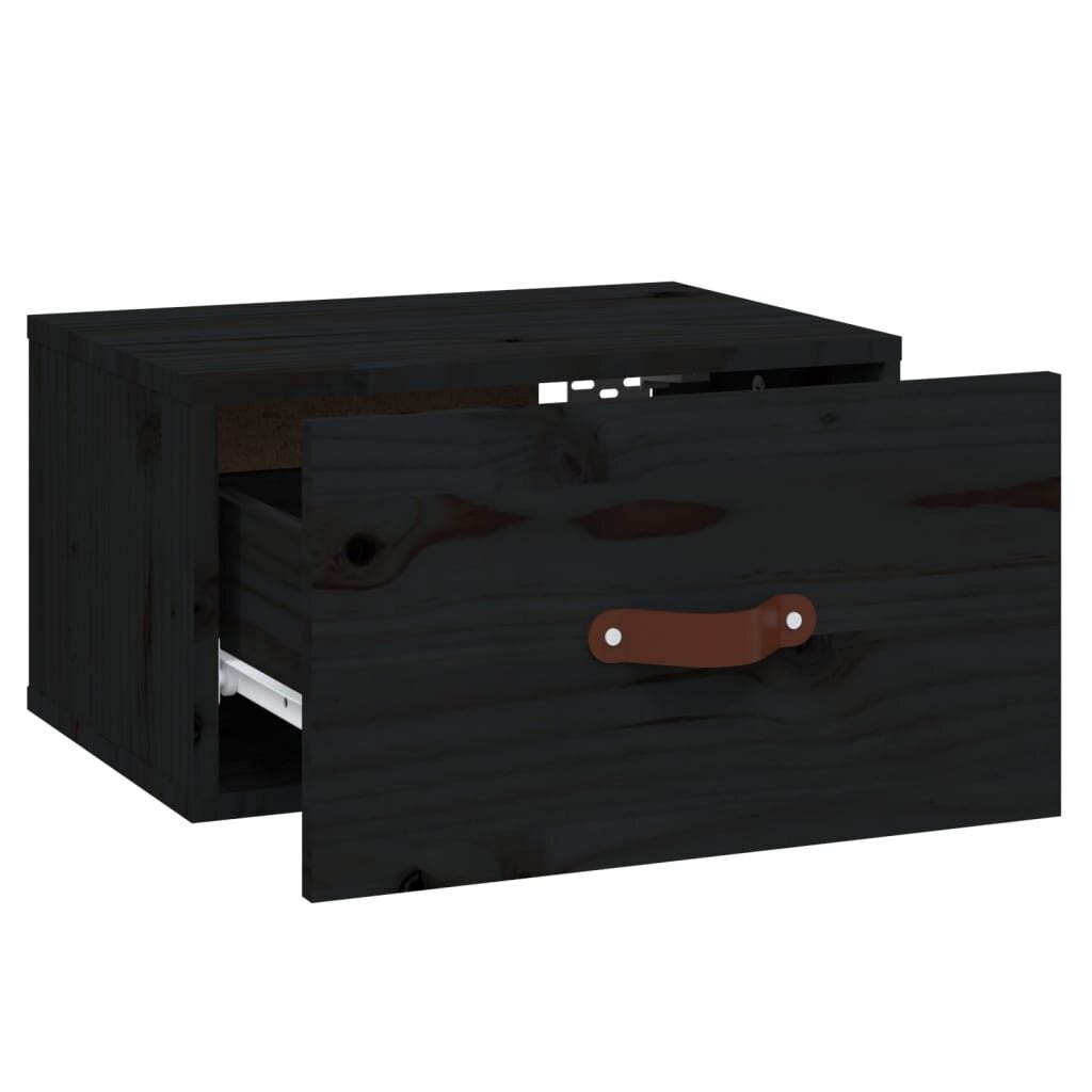 Sieninės naktinės spintelės, Pušies medienos masyvas, 2vnt., 40x29,5x22cm, juoda цена и информация | Spintelės prie lovos | pigu.lt