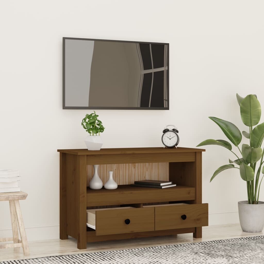 Televizoriaus spintelė, Pušies medienos masyvas, 79x35x52cm, medaus ruda kaina ir informacija | TV staliukai | pigu.lt