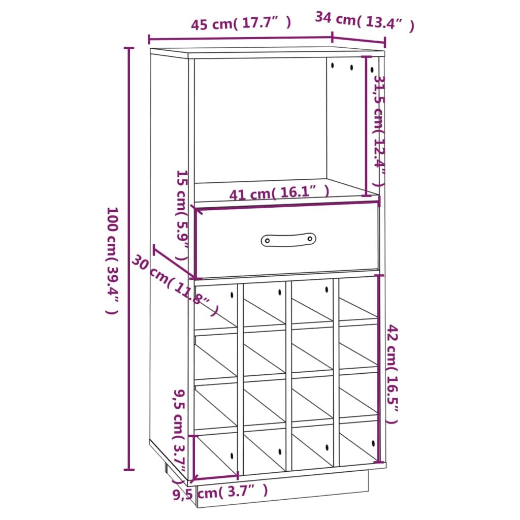 Vyno spintelė, medaus ruda, 45x34x100cm kaina ir informacija | Virtuvinės spintelės | pigu.lt