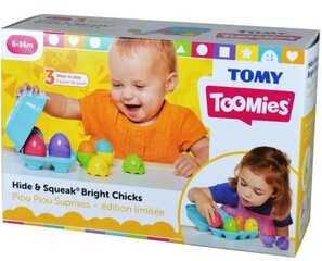 Edukacinis rinkinys spalvingi kiaušiniai Hide & Squeak Bright Chicks Tomy kaina ir informacija | Žaislai kūdikiams | pigu.lt