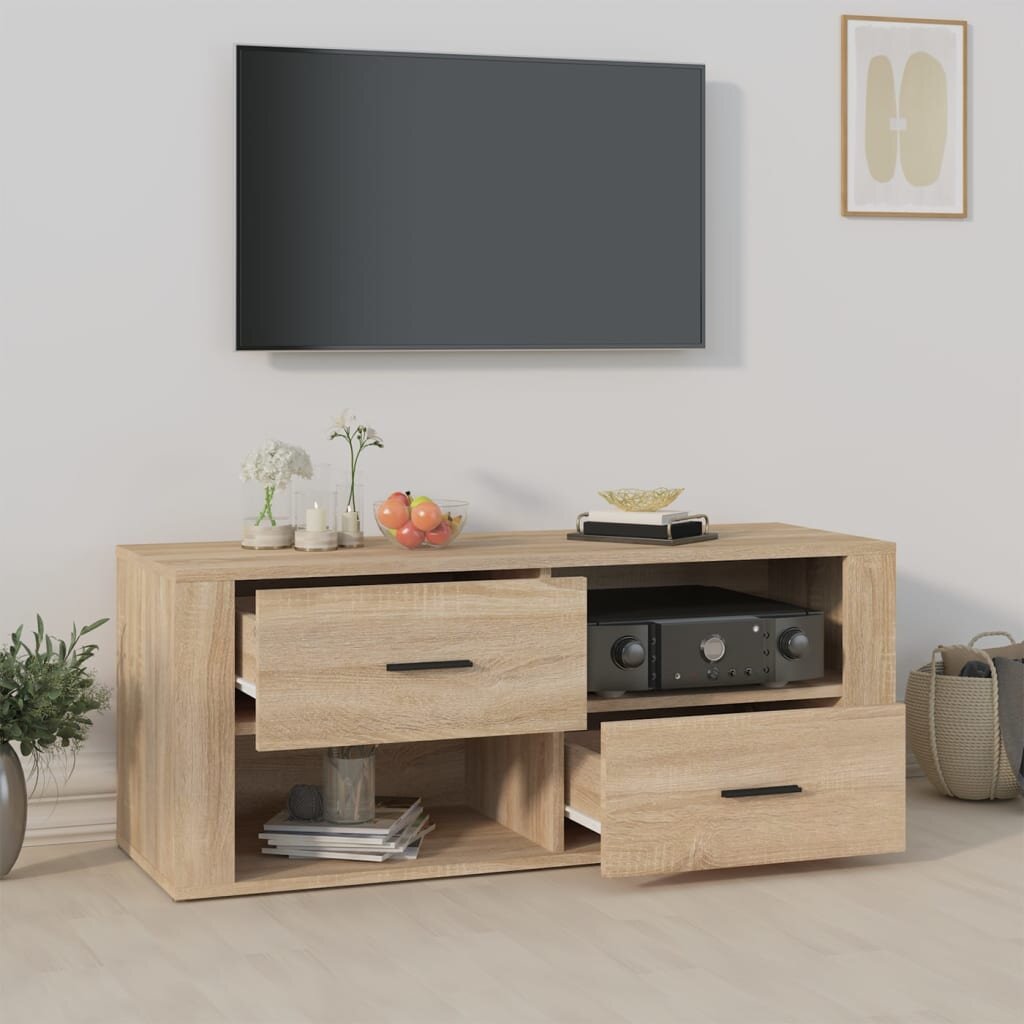 Televizoriaus spintelė, Apdirbta mediena, 100x35x40cm, ąžuolo spalva kaina ir informacija | TV staliukai | pigu.lt