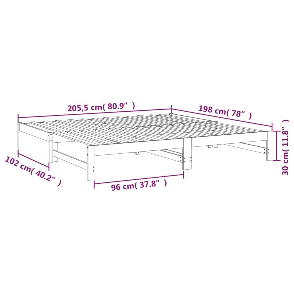 Ištraukiama lova, balta, 2x(100x200)cm, pušies medienos masyvas kaina ir informacija | Lovos | pigu.lt