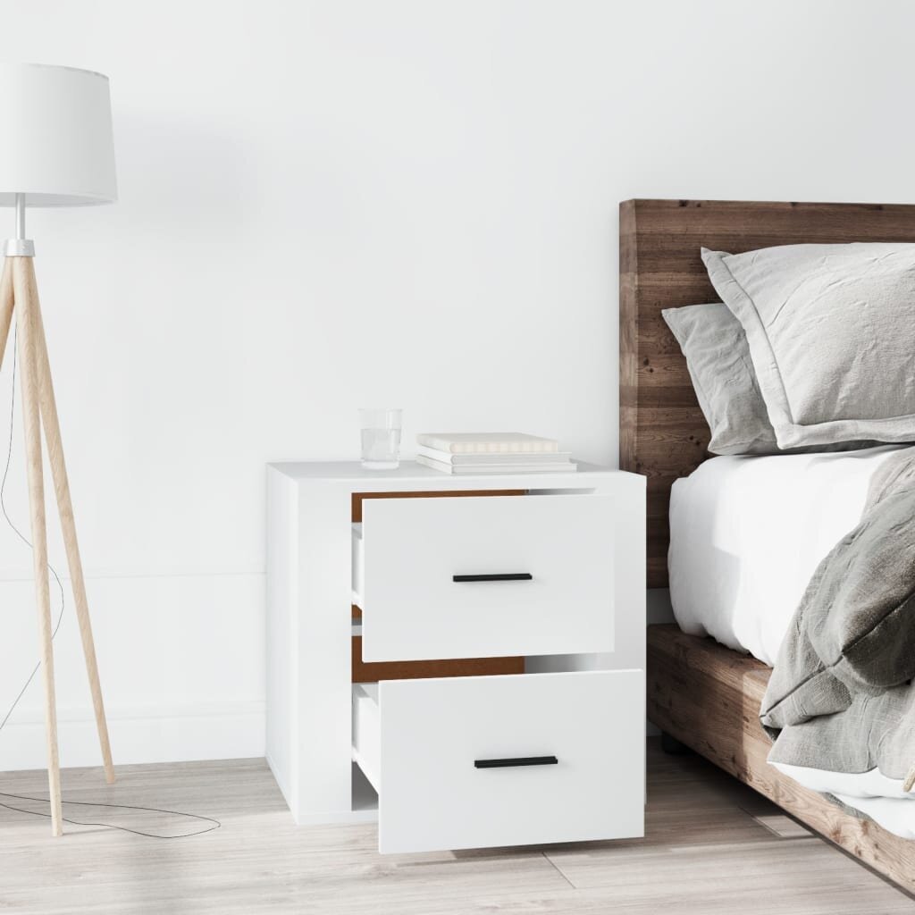 Naktinė spintelė, Apdirbta mediena, 50x39x47cm, balta цена и информация | Spintelės prie lovos | pigu.lt