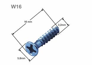 Jungiamieji varžtai 16 mm W16 dėžutėms (100 vnt.) kaina ir informacija | Tvirtinimo detalės | pigu.lt