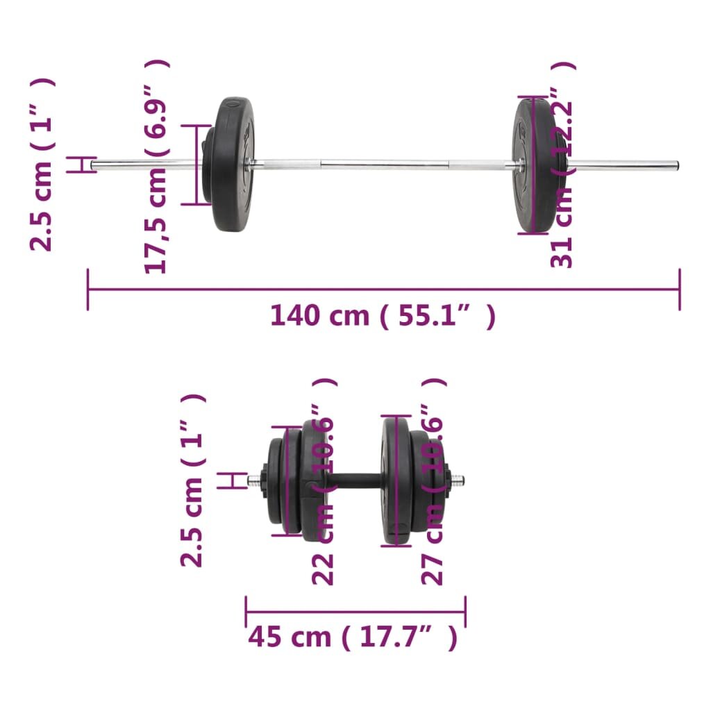 Štanga ir svarmenys su svoriais, 60kg kaina ir informacija | Svoriai, svarmenys, štangos | pigu.lt