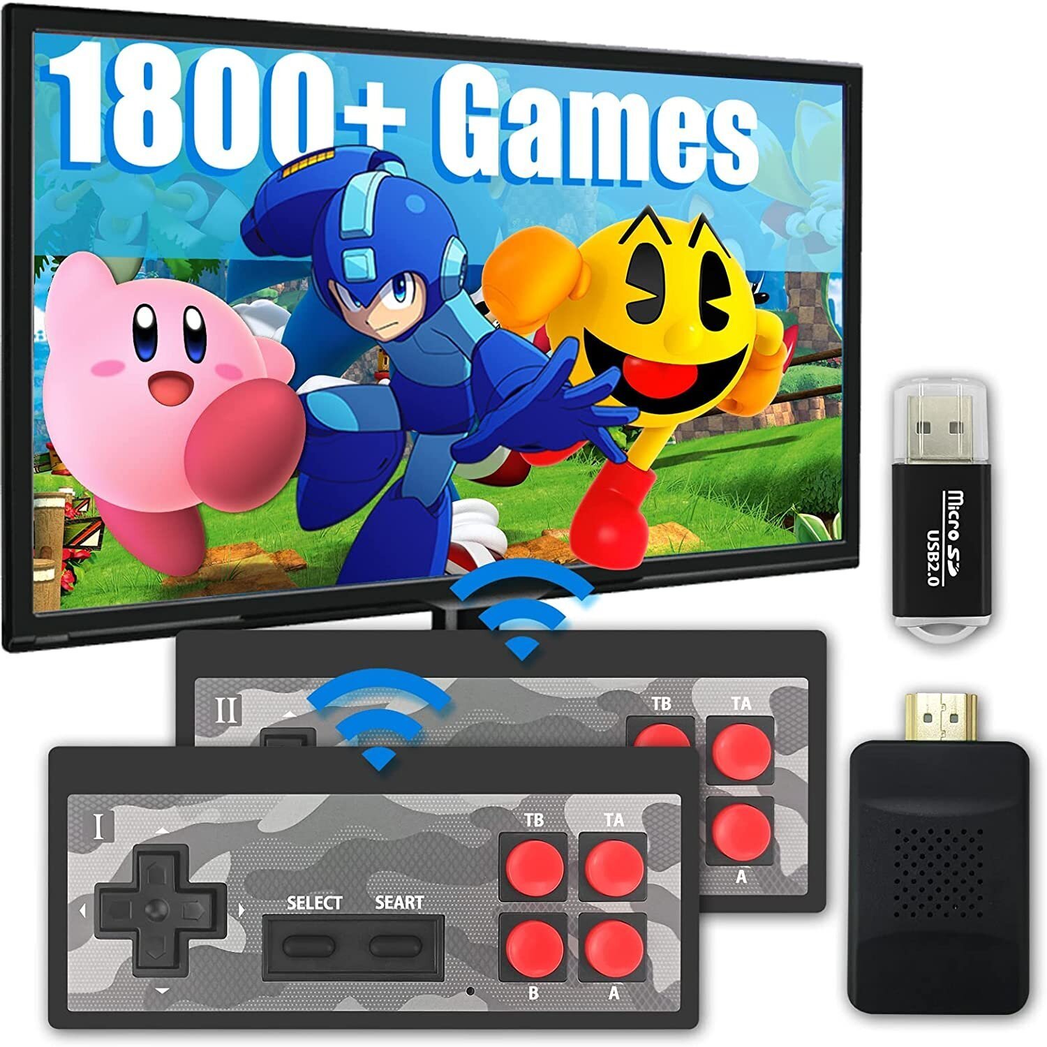 Žaidimų konsolė Retro žaidimų konsolė HappyJoe 1800 Games + Download, 4K  HDMI HD kaina | pigu.lt