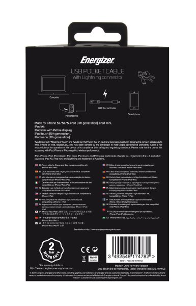 Kabelis Energizer Pocket USB-Lightning kaina ir informacija | Laidai telefonams | pigu.lt