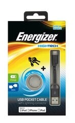 Плоский kабель ENERGIZER Pocket Lightning, 8 cm черный цена и информация | Кабели для телефонов | pigu.lt