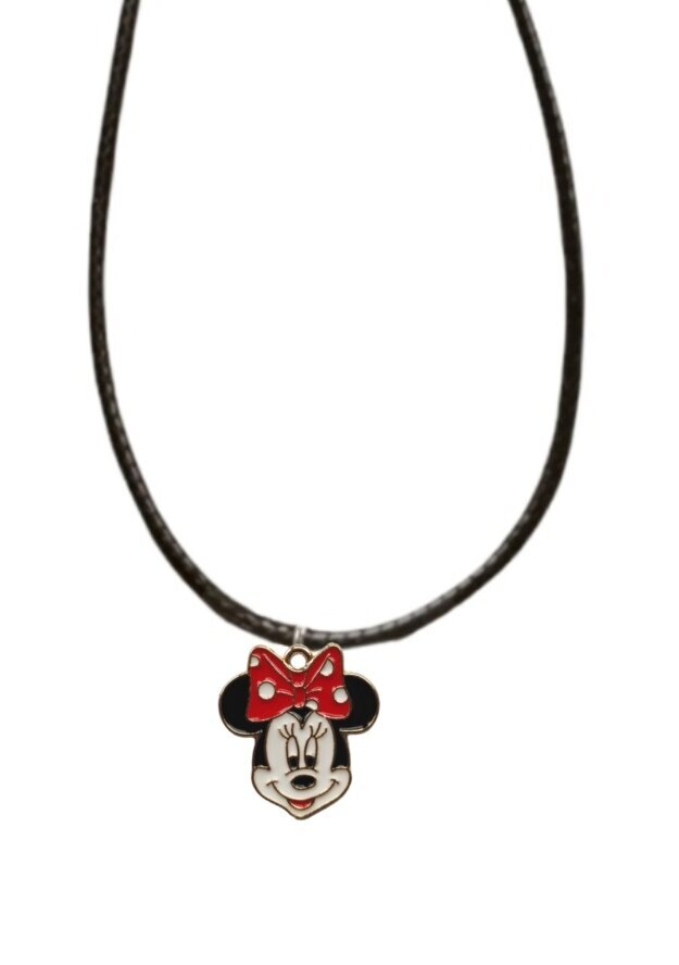 Minnie Mouse Charm karoliai su pintu juodu odiniu laidu, reguliuojamo ilgio užsegimu цена и информация | Kaklo papuošalai | pigu.lt