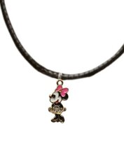 Minnie Mouse Charm karoliai su pintu juodu odiniu laidu, reguliuojamo ilgio užsegimu kaina ir informacija | Kaklo papuošalai | pigu.lt