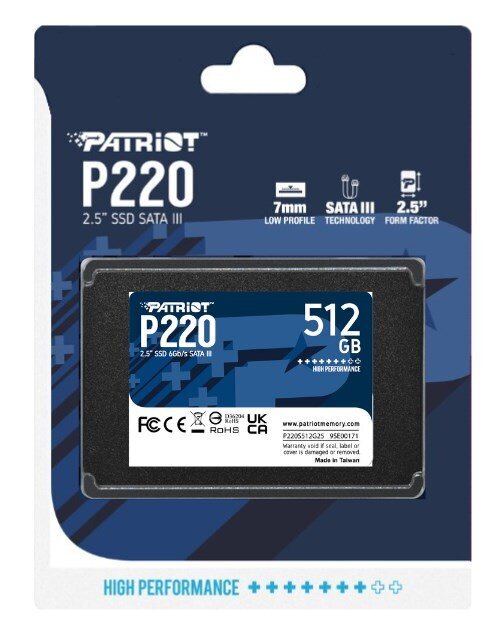 Patriot P220, 512GB (P220S512G25) цена и информация | Vidiniai kietieji diskai (HDD, SSD, Hybrid) | pigu.lt