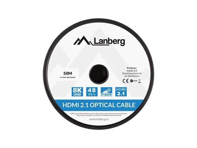Lanberg, HDMI, 50 m kaina ir informacija | Kabeliai ir laidai | pigu.lt