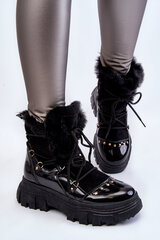 Suvarstomi batai su kailiu moterims Black Merron, juodi цена и информация | Женские ботинки | pigu.lt