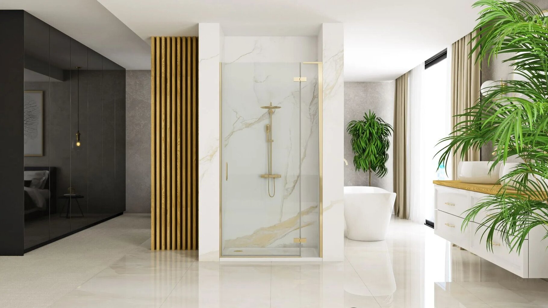 Dušo durys REA Hugo Gold Brushed, 80,90,100 cm цена и информация | Dušo durys ir sienelės | pigu.lt