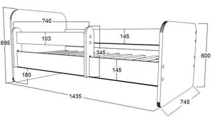 Детская кровать с матрасом и съемным барьером Ami R, 140x70 см цена и информация | Детские кровати | pigu.lt